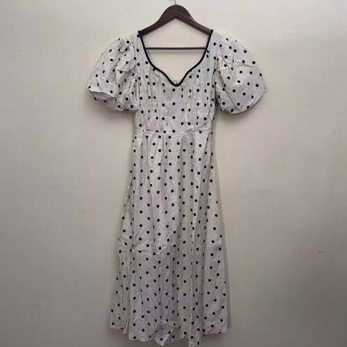 韩版波点A字V领减龄中长连衣裙