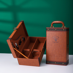 红酒盒双支皮质包装礼盒双只酒盒定制红酒皮盒单支葡萄酒瓶包装盒