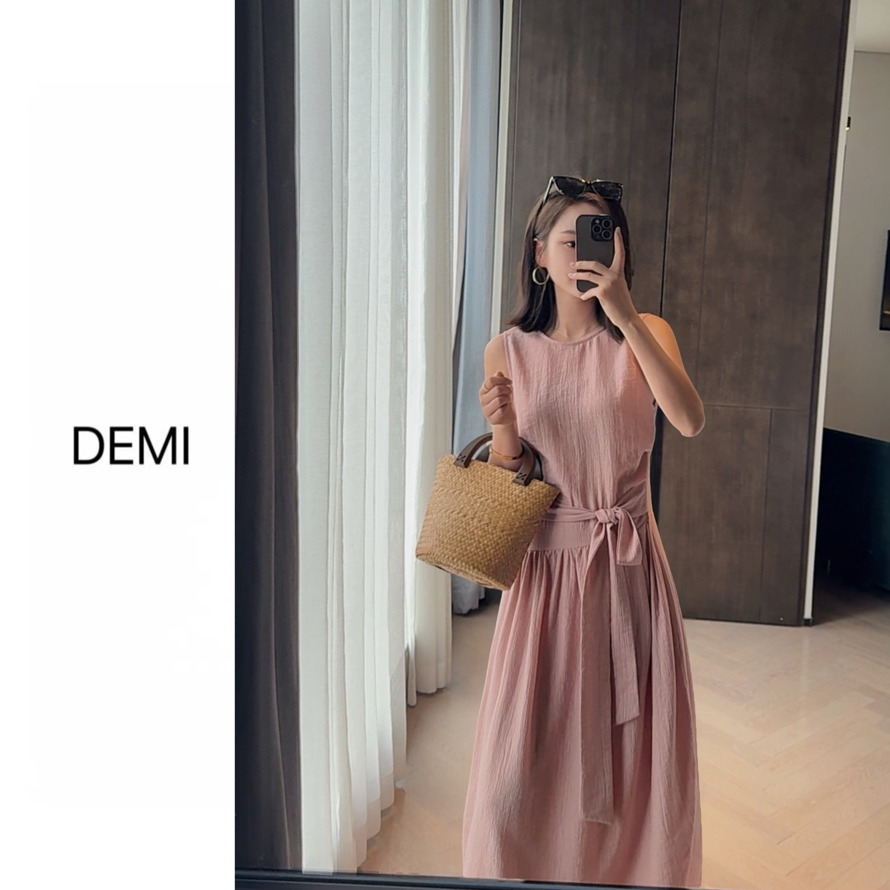 MISS RUILI定制 新款韩版收腰绑带圆领无袖连衣裙显瘦背心裙F1873