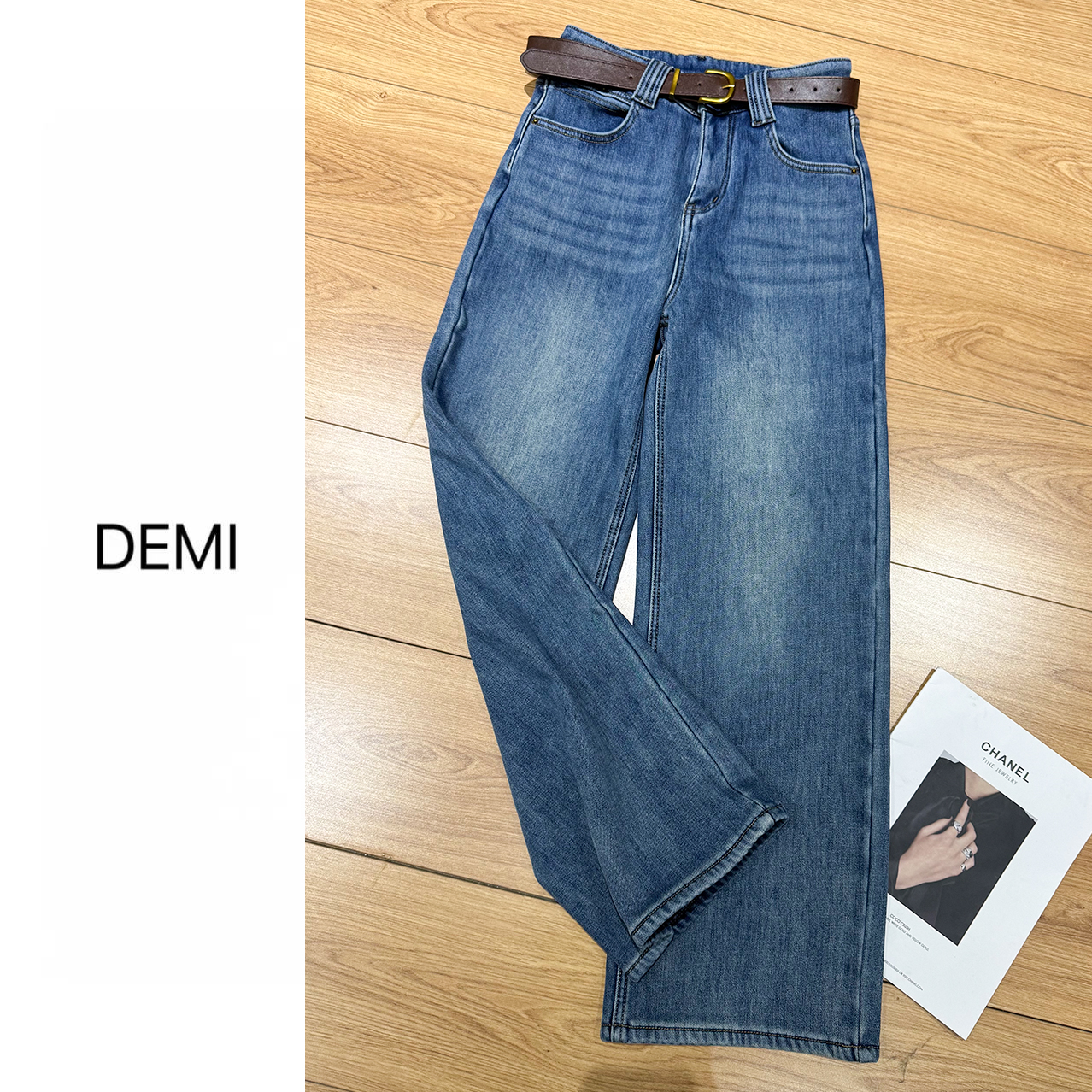 MISS RUILI 定制 2025秋冬新款高腰显瘦直筒加绒牛仔裤F1305