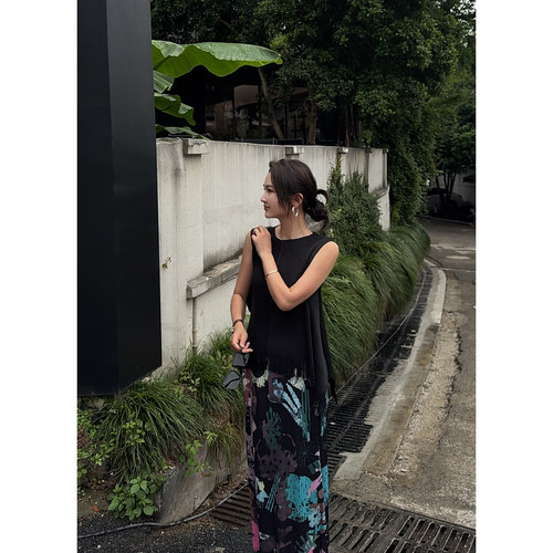 MISS RUILI定制   新款圆领高品质纯色流苏简约显瘦无袖T恤F2213