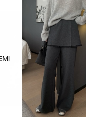 MISS RUILI定制  春季新款一体式屁帘弹力设计感潮流休闲裤F1708