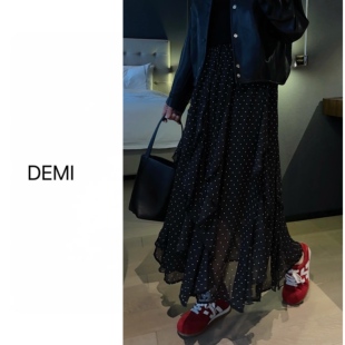 新款 春季 不规则波点半身裙气质飘逸遮胯裙子F1760 RUILI定制 MISS