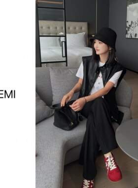 MISS RUILI定制 复古酷飒风机车pu皮衣马甲外套女F1701