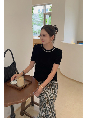 MISS RUILI定制  新款欧货钉珠短袖洋气漂亮高级丝绒上衣F2336