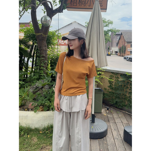 MISS RUILI定制   新款纯色基础百搭莱赛尔短袖日常通勤T恤F2109