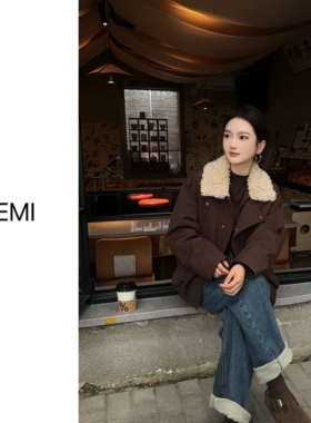 MISS RUILI 定制 秋季新款加厚羊羔毛领短款羽绒服外套F1289