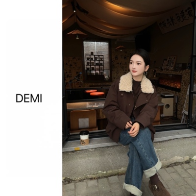 MISS RUILI 定制 秋季新款加厚羊羔毛领短款羽绒服外套F1289