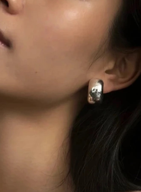 MISS RUILI 定制 复古气质C形光面圈圈耳钉耳环女F1007