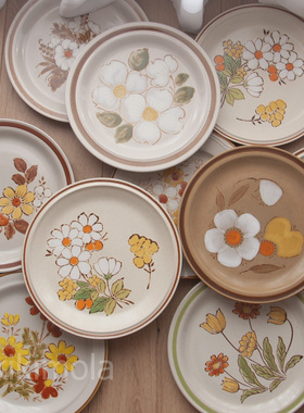 ⭐日本中古昭和复古vintage早餐盘牛排盘陶瓷花盘子平盘stoneware