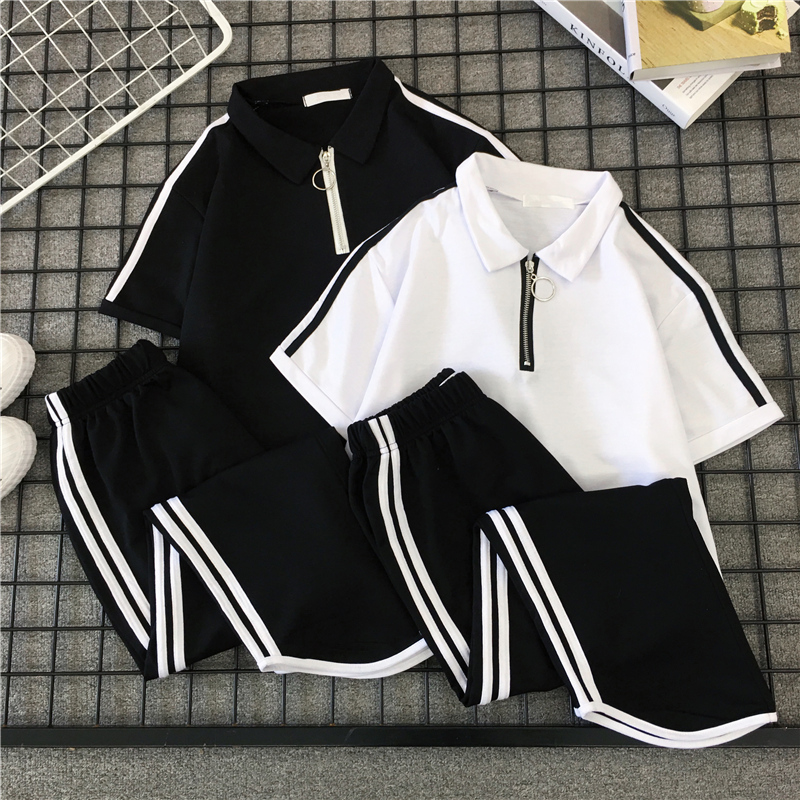 29.90元包邮短袖套装女春夏新品韩版宽松运动跑步服短款上衣配裤子休闲两件套