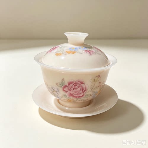 高端璞玉瓷三才盖碗家用大容量泡茶碗悬停泡茶器功夫茶具伴手礼品