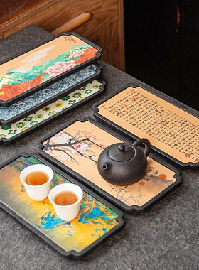 吸水干泡盘速干泡茶盘中式简约功夫茶具家用便携旅行茶长方形托盘