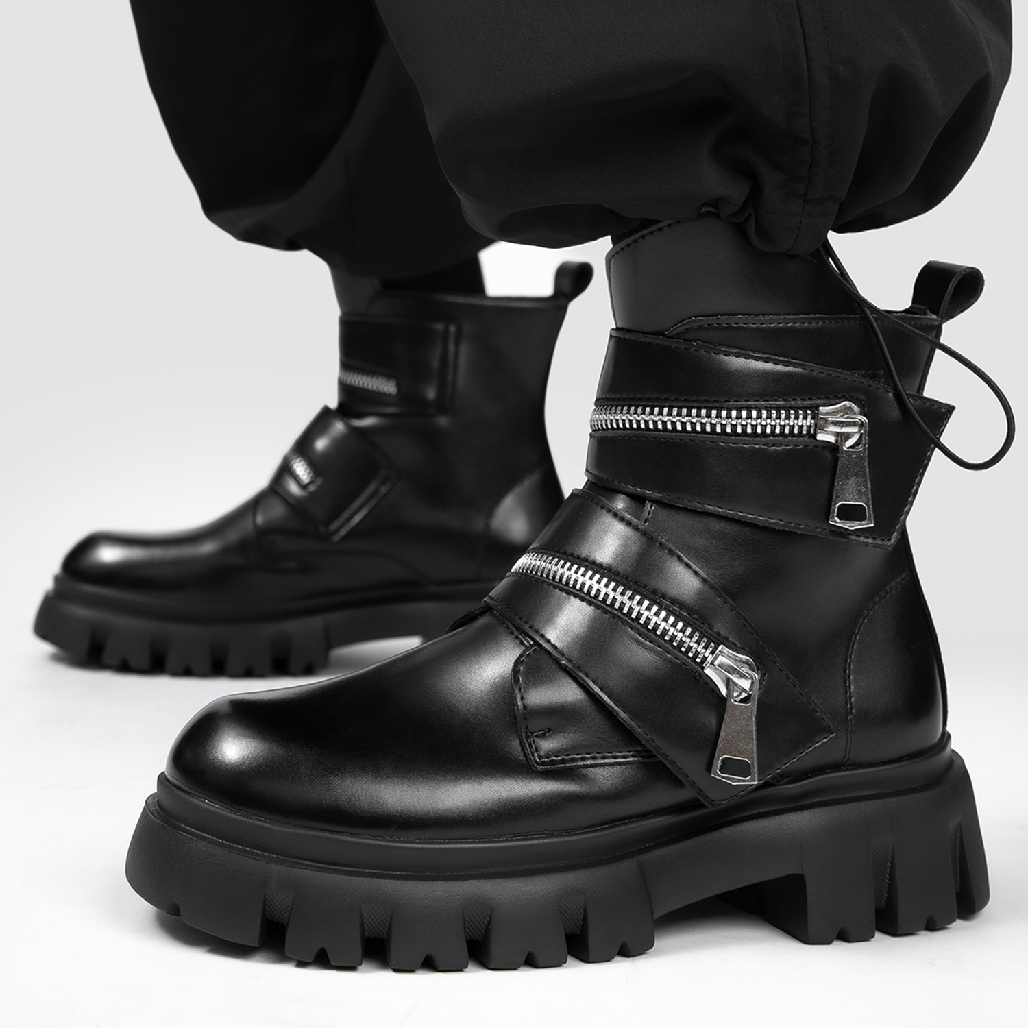 「链痕」马丁靴男款新款真皮潮流时尚个性百搭厚底增高机车工装靴