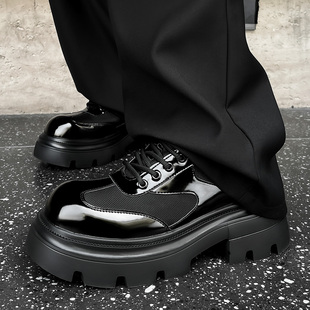 cleanfit德比鞋男款厚底增高黑色大头皮鞋透气网面高级感百搭潮鞋