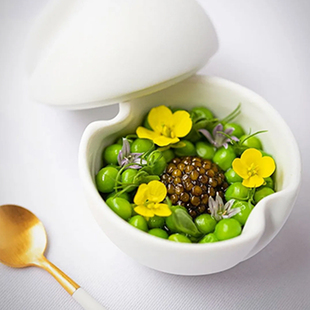 喷点白带盖桃形珍味碟创意陶瓷餐具小菜碗前菜盅鱼子酱盅甜品小碗