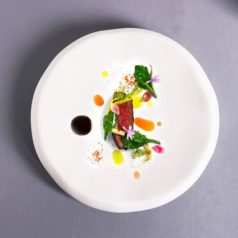 餐厅高档陶瓷摆盘西式点心甜品盘创意法式异形盘纯白色会所商用盘