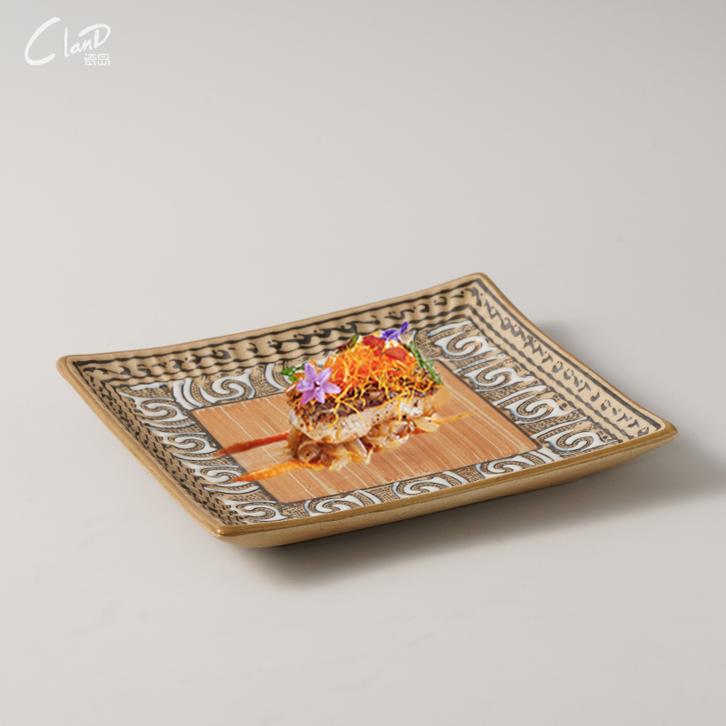 创意陶瓷罗马纹刻花正方盘