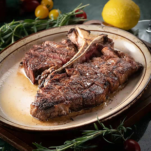 美国大牌耐高温西餐盘烤箱加热牛排盘子熟成牛排煎烤盘红边线条盘