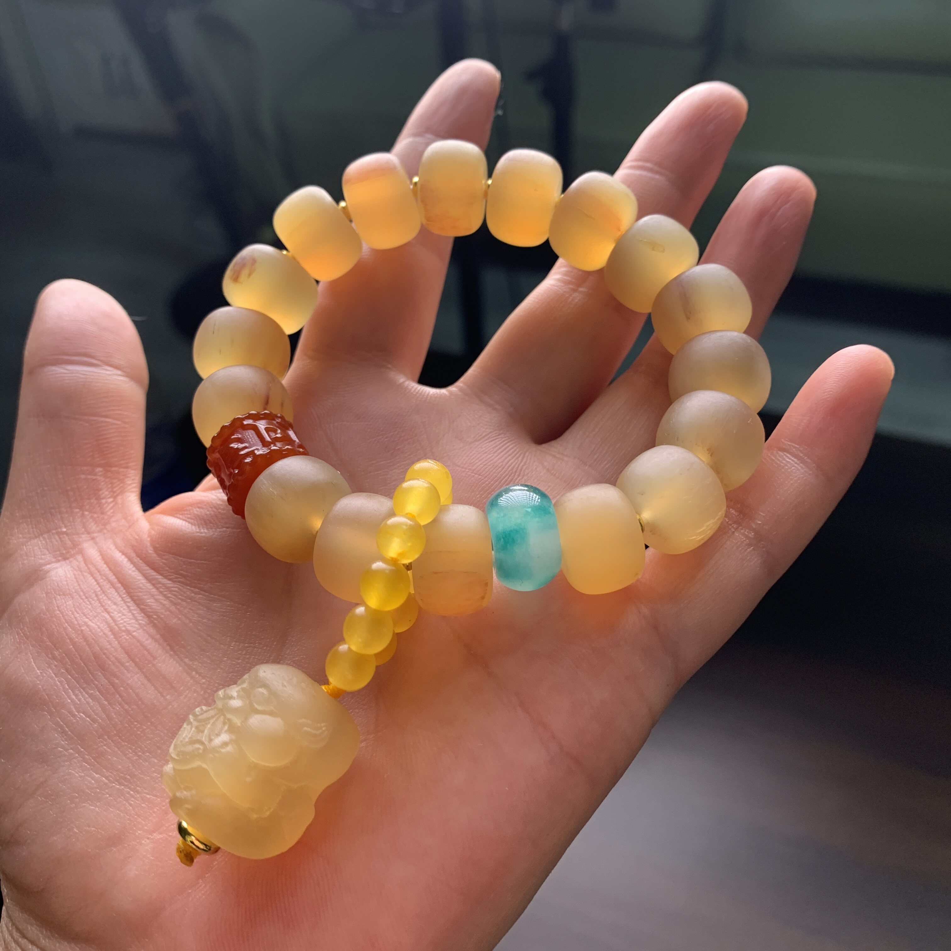 羊角雕刻貔貅单圈手链手工diy配件材料编绳项链挂件手链串珠文玩