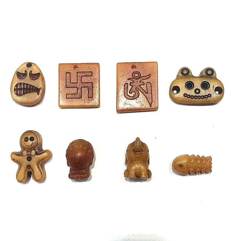 藏式文玩配饰揉骨如玉天然骆驼骨雕刻小象鱼骨无相佛隔珠卡子侧挂