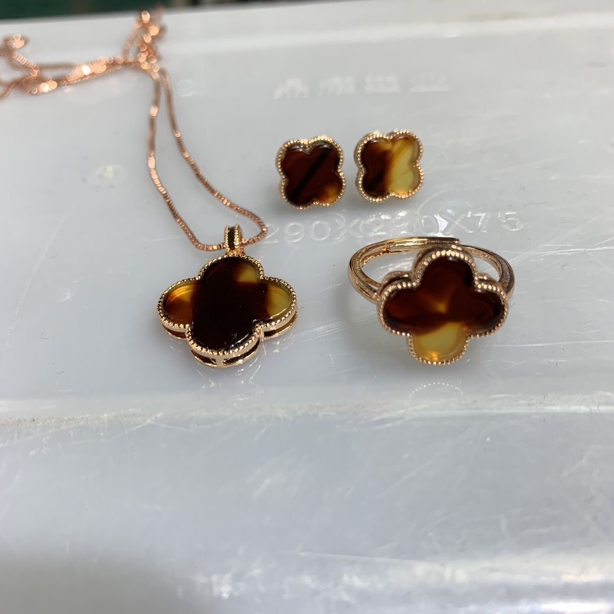 山龟壳四叶草吊坠耳钉三件套套装女款复古时尚气质简约百搭