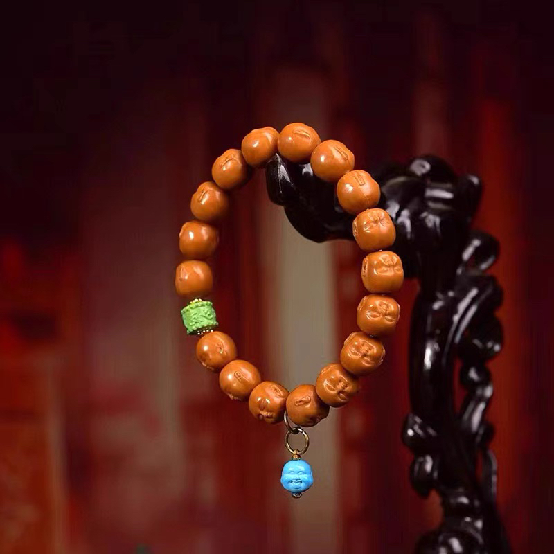 天然原色猴头雕刻弥勒佛手串橄榄核老型珠文玩新手易上色包浆浑厚