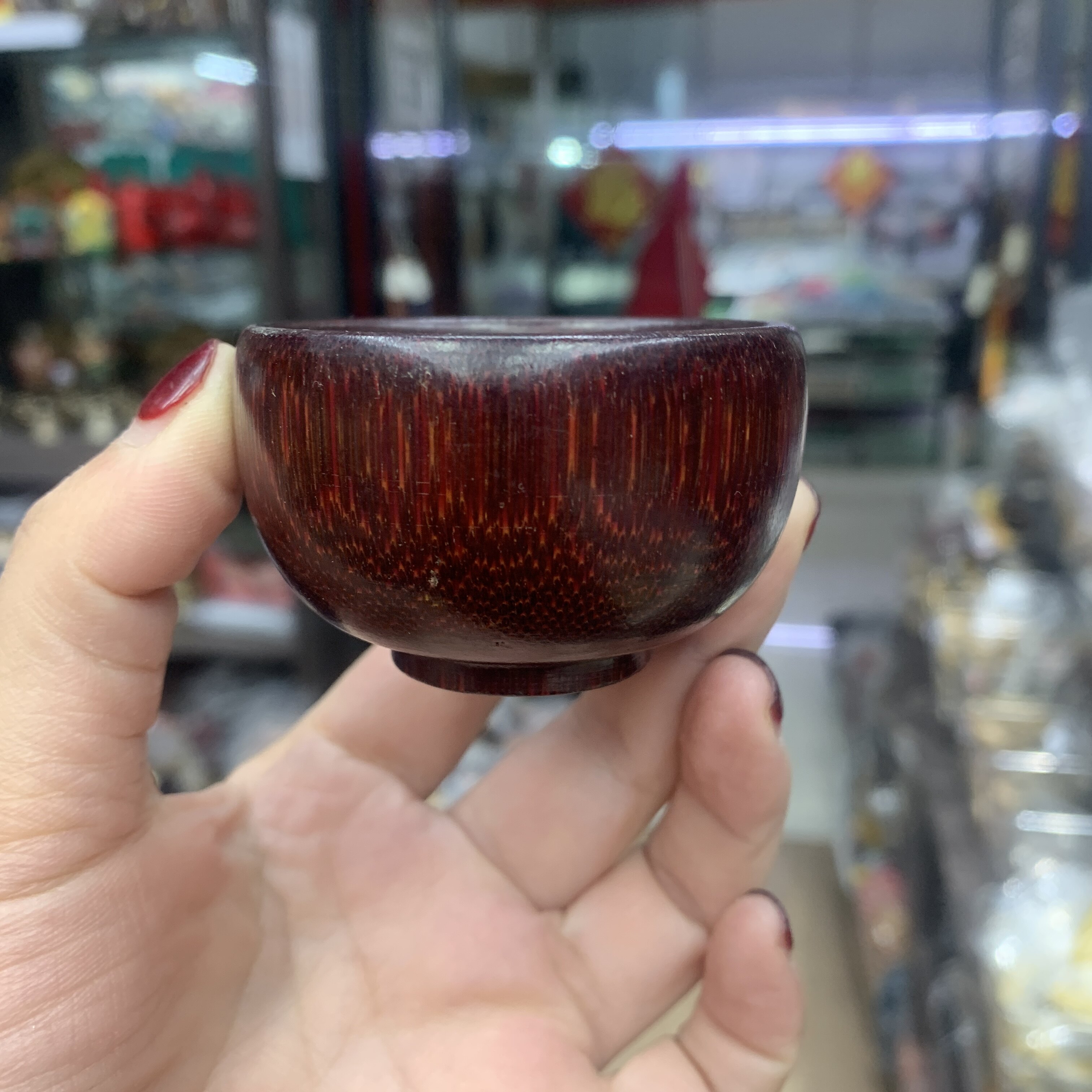 天然披毛犀酒杯摆件高端养生文玩鱼子纹竹丝纹牛角收藏送礼手把件