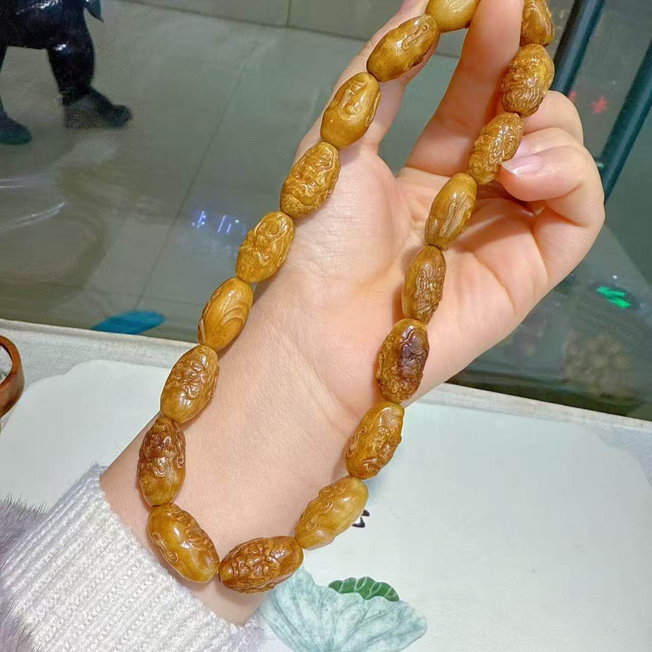 保真驼骨手工雕刻十八罗汉手持念珠佛珠收藏级把玩高端骨制品文玩