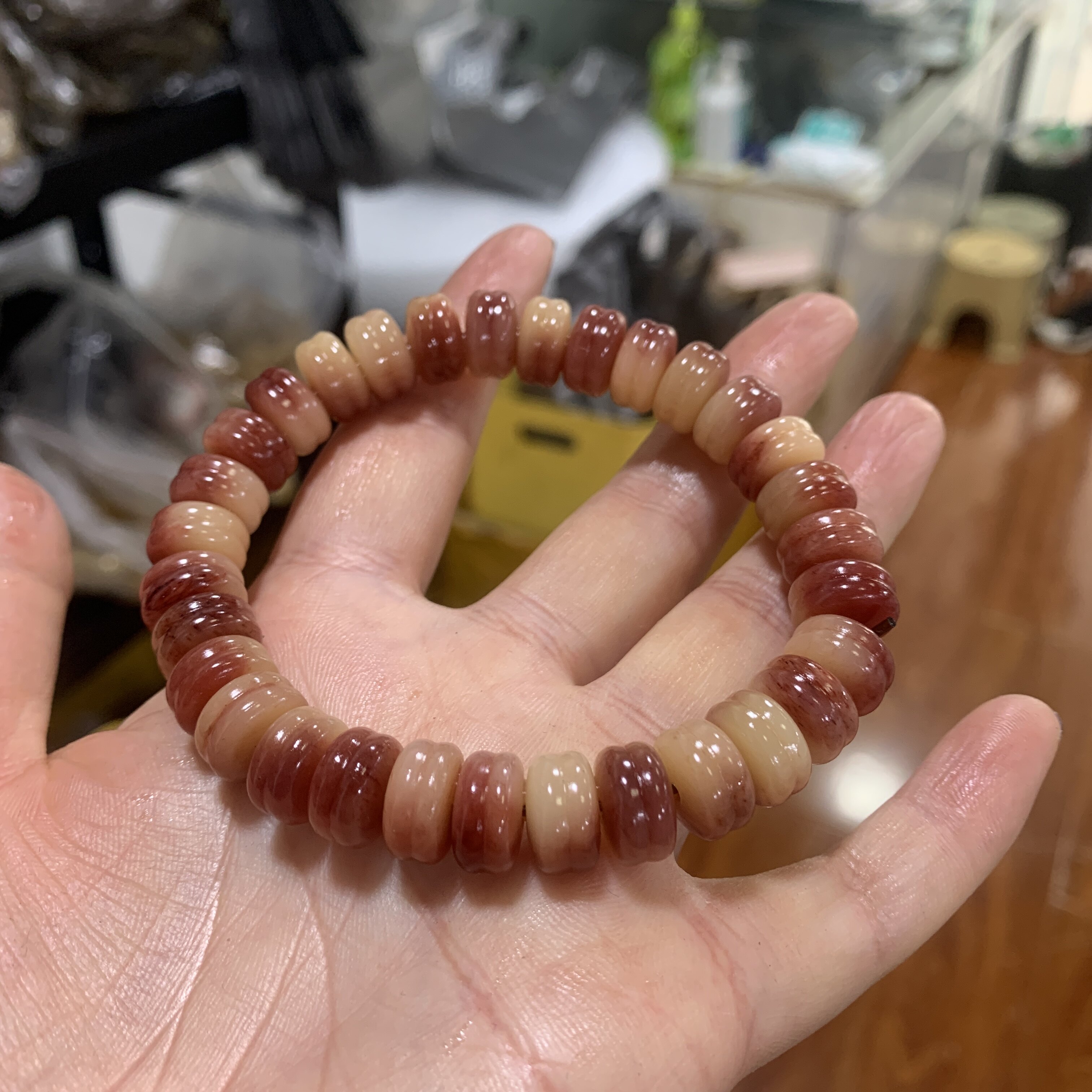 血料沁血文玩驼骨牛骨雕刻汉堡珠diy手串民族风手链高油易包浆