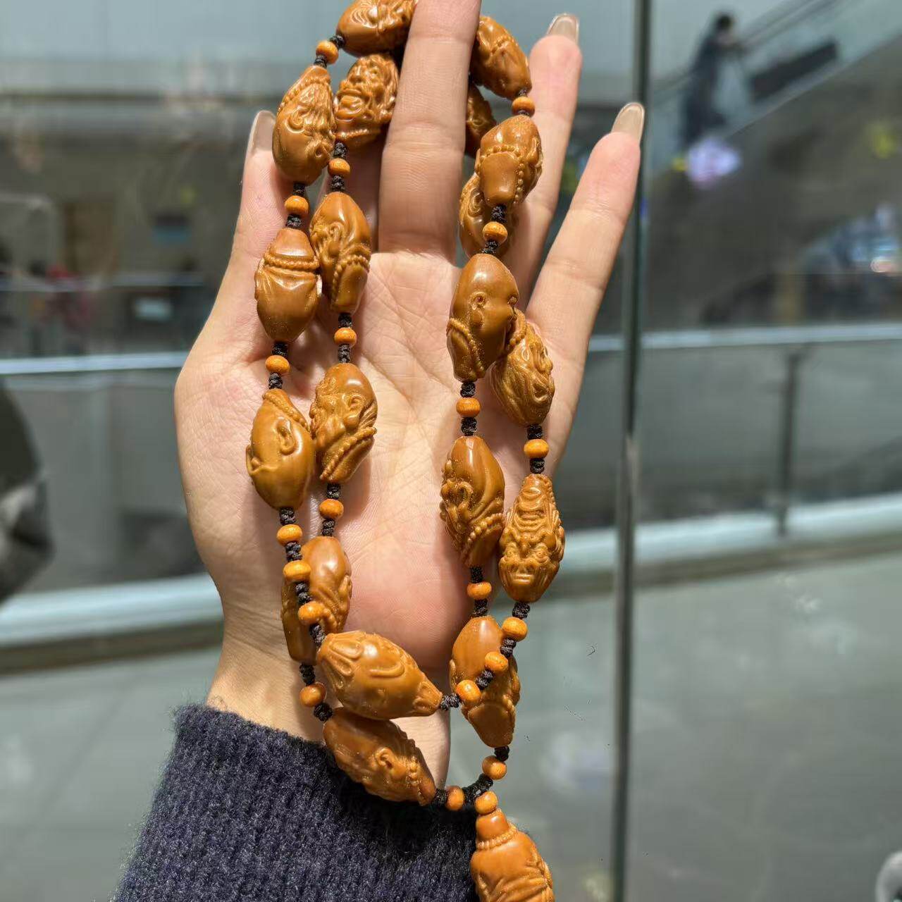 橄榄核雕刻佛珠罗汉项链十八罗汉项链车挂脖挂纯手工雕刻