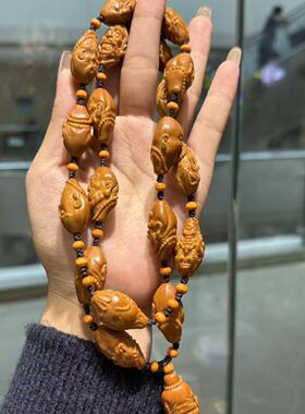 橄榄核雕刻佛珠罗汉项链十八罗汉项链车挂脖挂纯手工雕刻