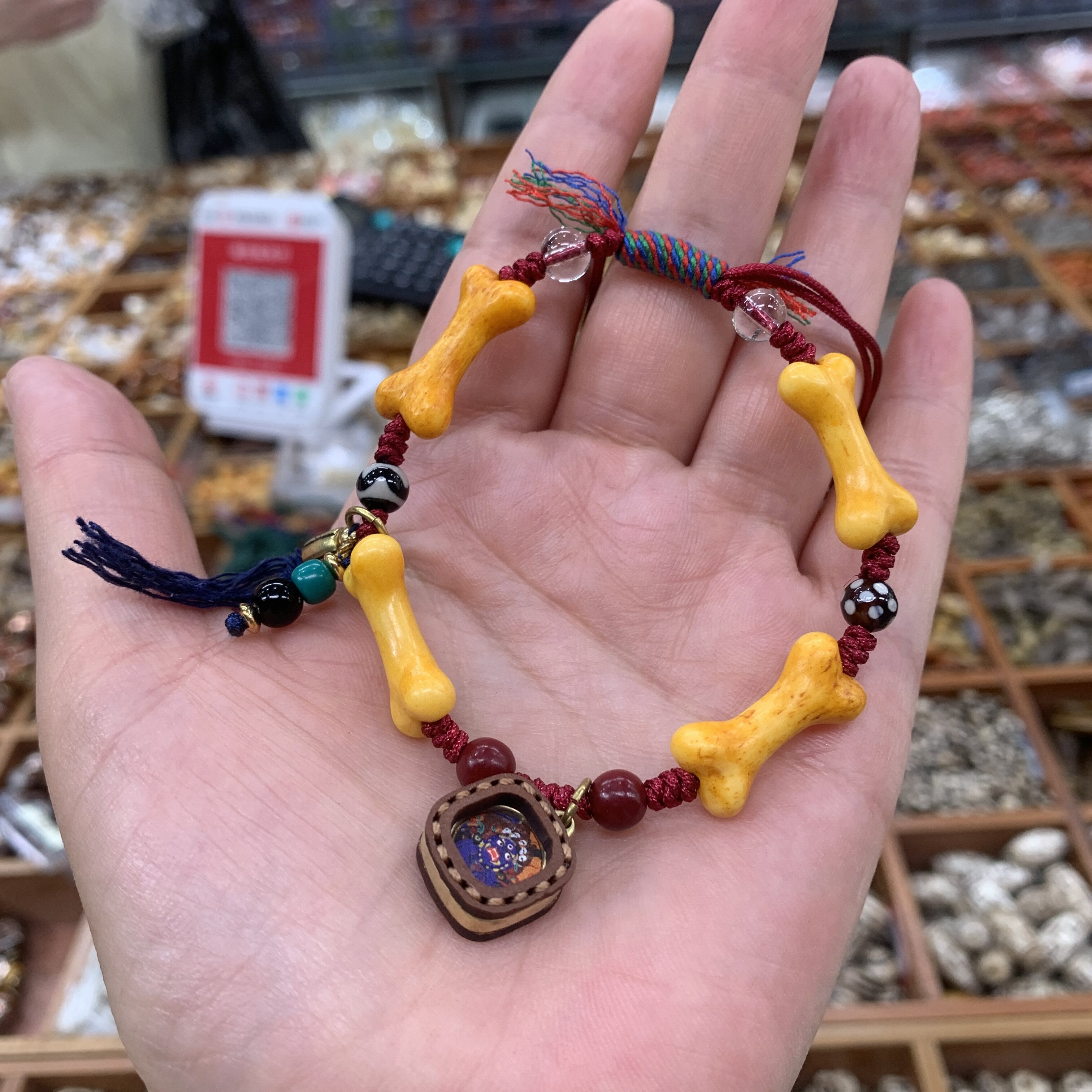 藏传回流牛骨手工编织绳手链玛nao天珠不动明王擦擦吊坠手串