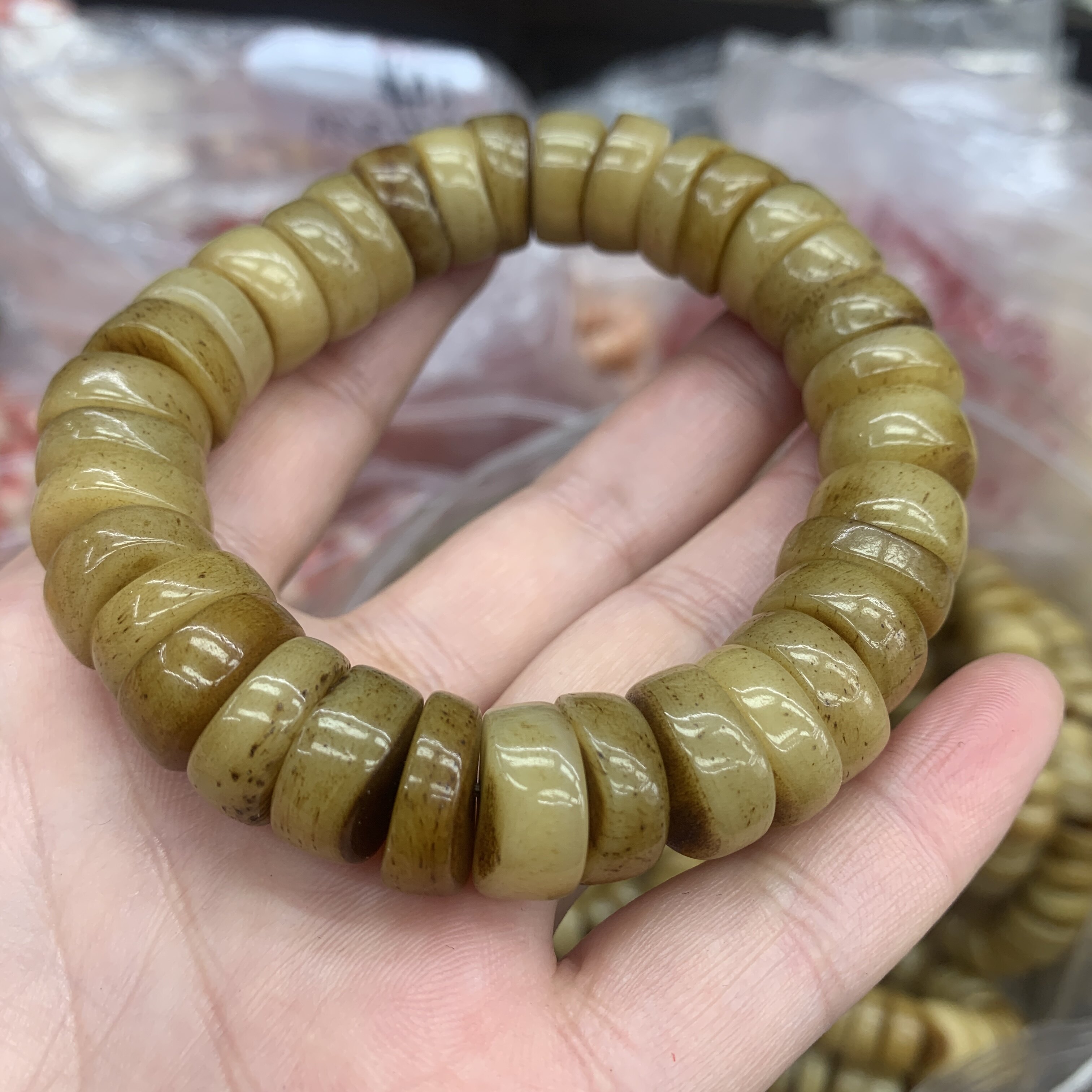 藏式驼骨大肠单圈佛珠念珠素串文玩手串大尺寸素珠