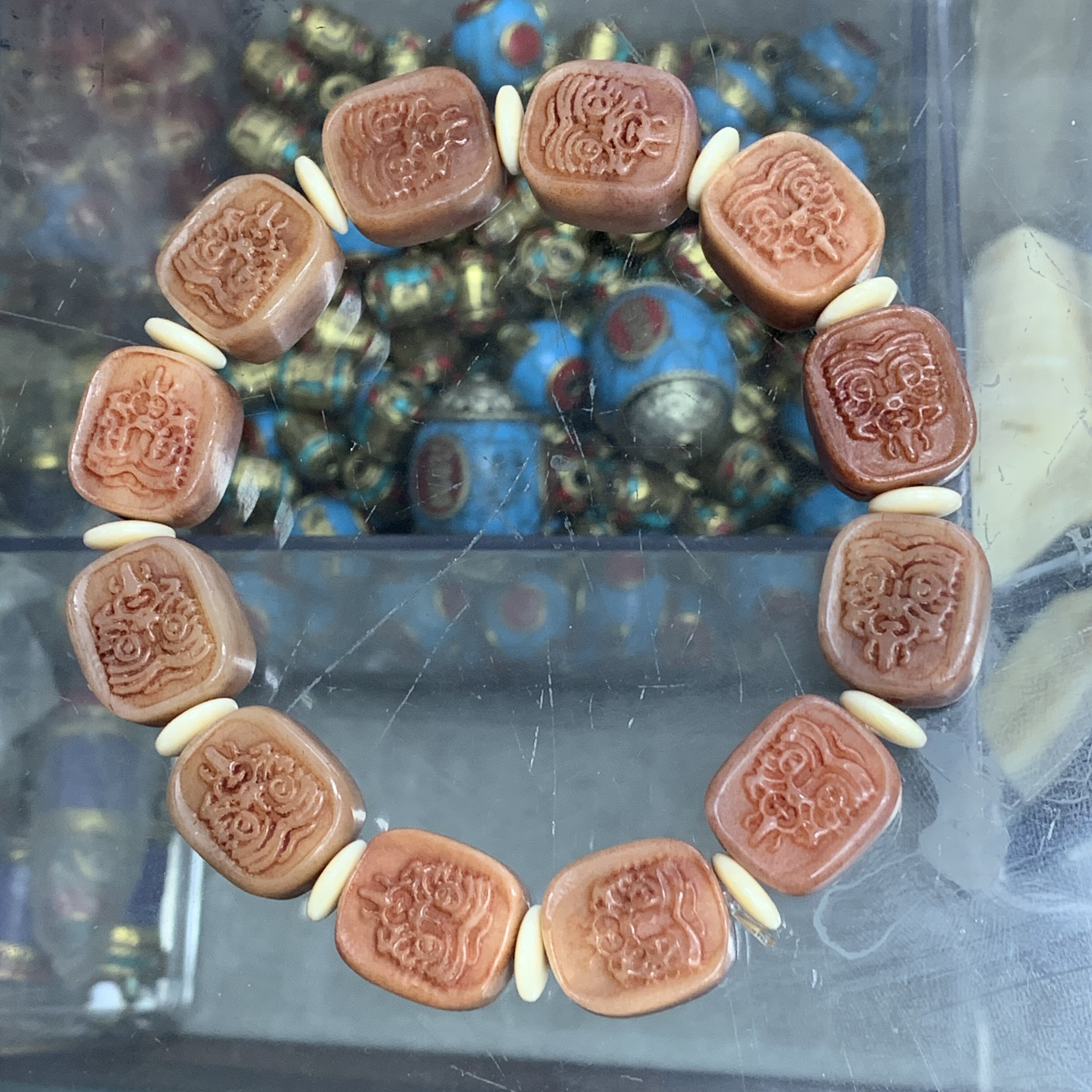 天然骆驼骨雕刻扎基拉姆文玩手串单圈满血原骨盘玩串珠藏式复古