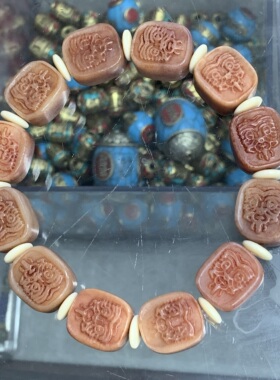 天然骆驼骨雕刻扎基拉姆文玩手串单圈满血原骨盘玩串珠藏式复古