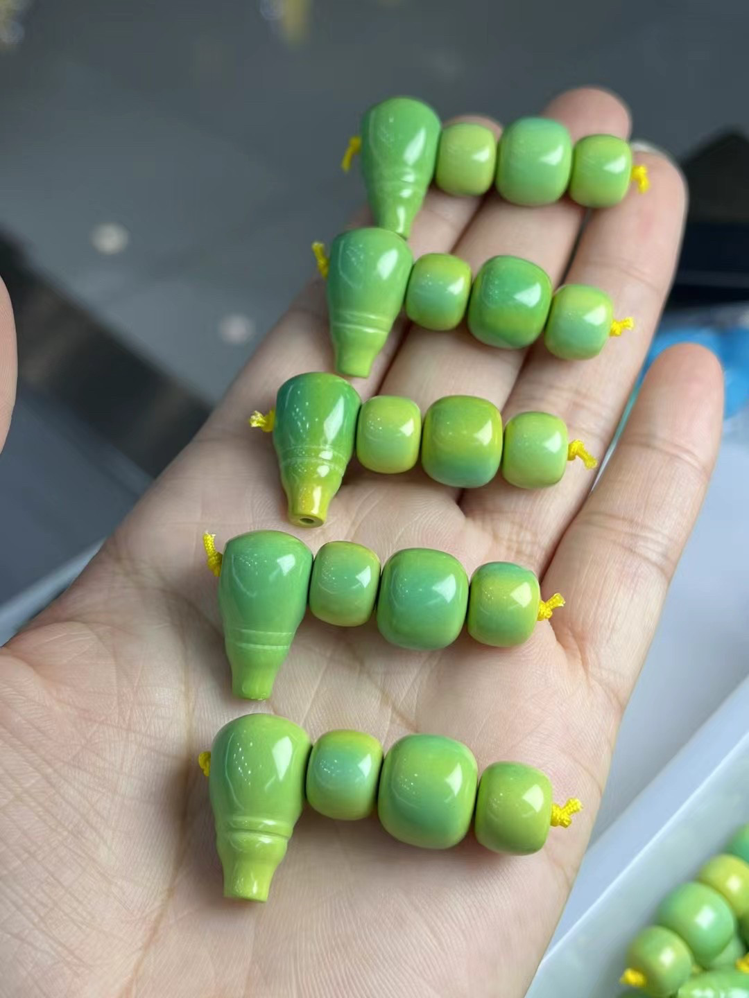 天然绿松石菜籽黄套装三通