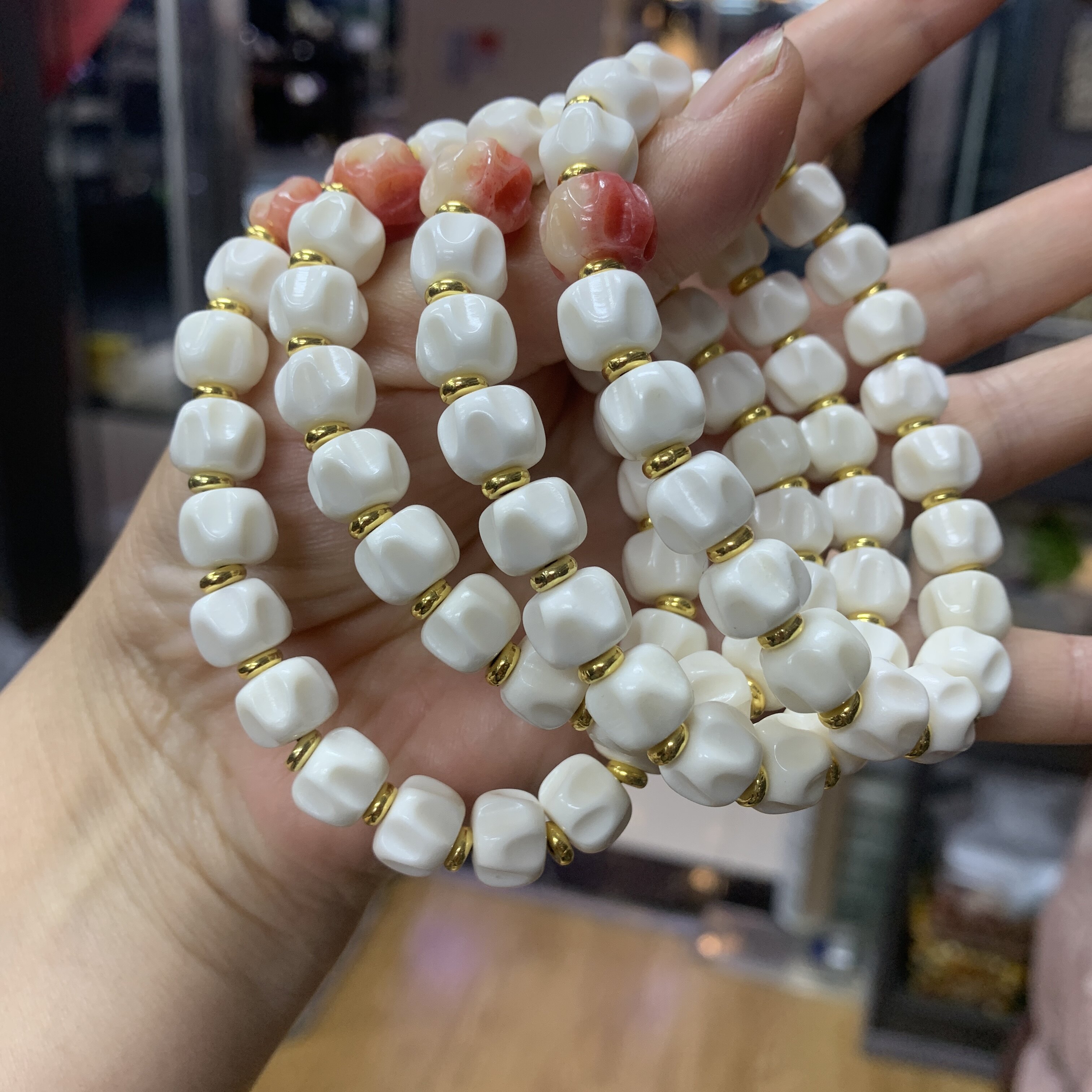 天然白色骆驼骨手串骨头雕刻百香籽佛珠藏式老料骆驼骨手链文玩