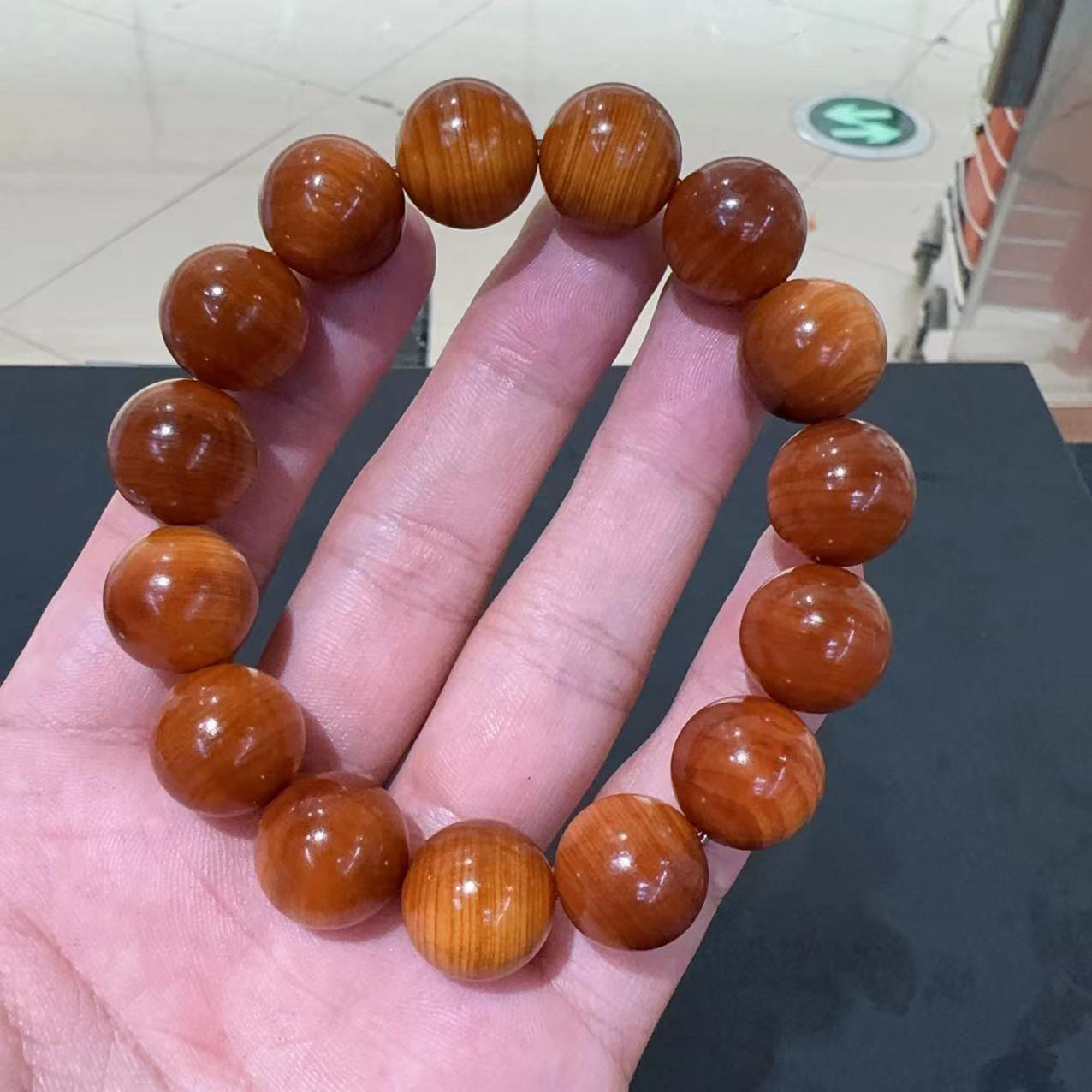 太行崖柏玉化糖心料手串陈化红油透光15单圈高油密