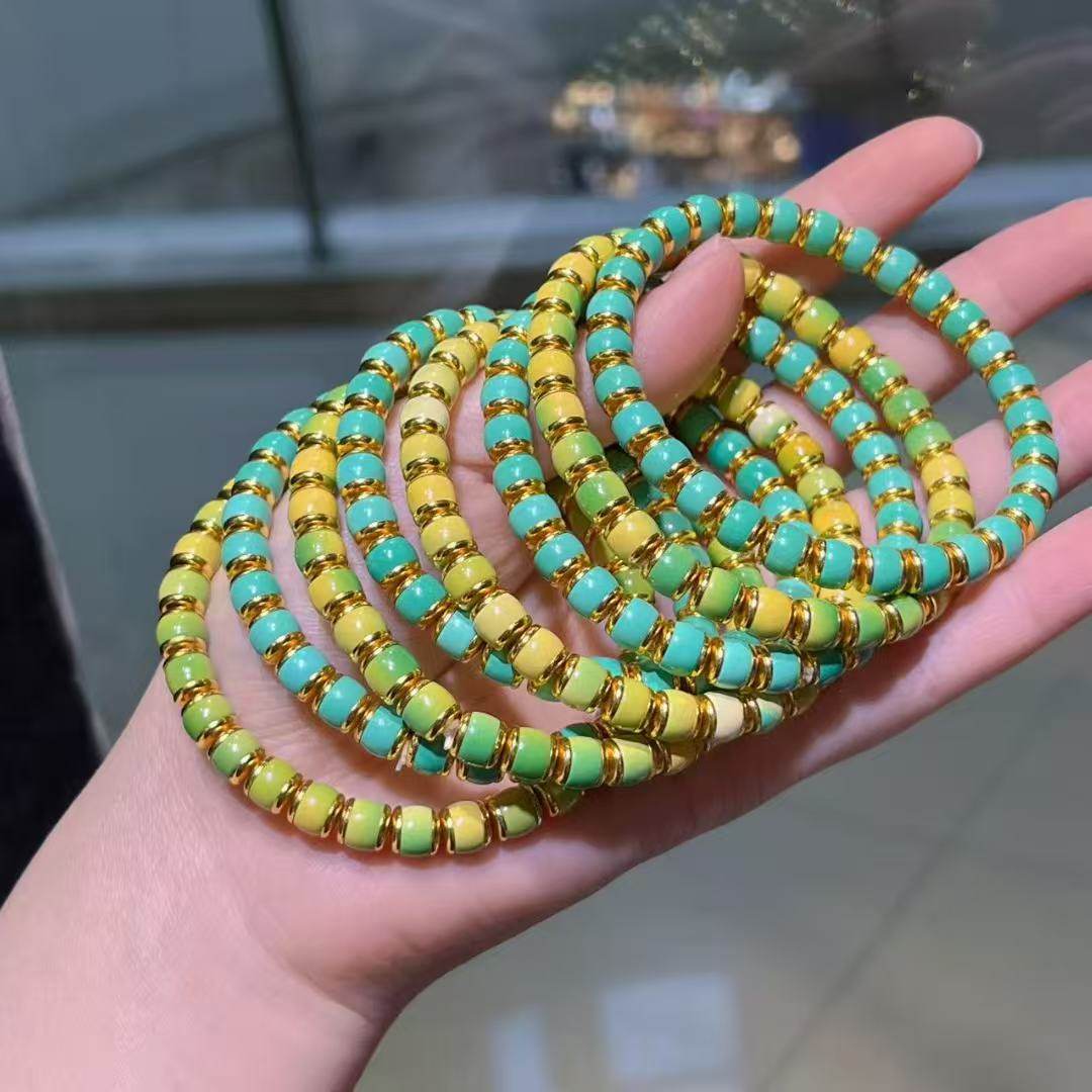 天然绿松石直切手持文玩手串单圈随身盘完男女士款佛珠念珠手链