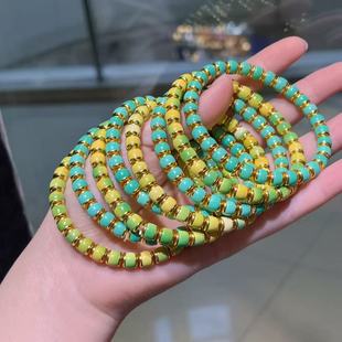 天然绿松石直切手持文玩手串单圈随身盘完男女士款佛珠念珠手链