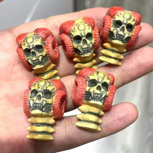 高端文玩配饰鹿角根付手工雕刻骷髅邪恶阿呆大号把玩佛塔一体三通