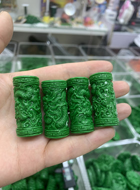 干青翡翠雕刻龙柱国风雕刻龙柱时尚国潮风女款毛衣链锁骨链吊坠