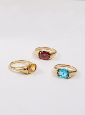 日韩时尚百搭精致锆石钛钢镀18K金戒指女镶钻指环食指中指简约