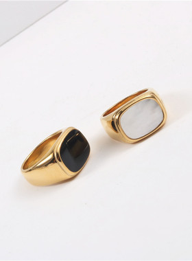 欧美跨境爆款设计师极简夸张celi风金色平面贝壳戒指女ins潮人