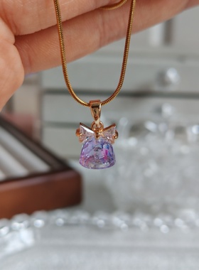 原创新款施家铃铛蝴蝶结水晶项链女锁骨链小众轻奢高级感颈链礼物