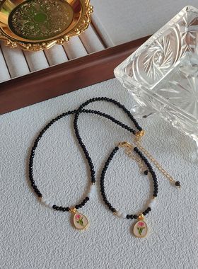 原创设计保色郁金香双面滴油手链 项链