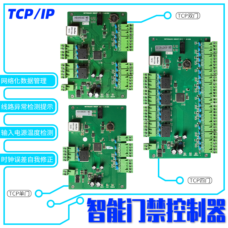 单门双向门禁控制器双门四门TCP/IP网络端口工地考勤门禁控制主板