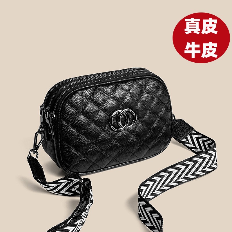 真皮包包女2025新款时尚宽带菱格小方包百搭大容量三层单肩斜挎包
