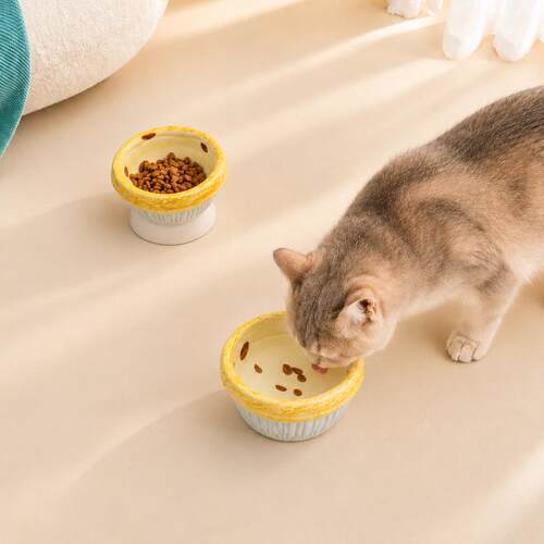 猫咪陶瓷碗高脚木架 Protect cervical spine dog food bowl